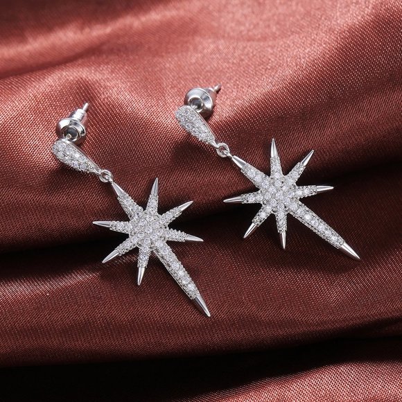 NEW Silver Diamond North Star Drop Earrings - Picture 9 of 9